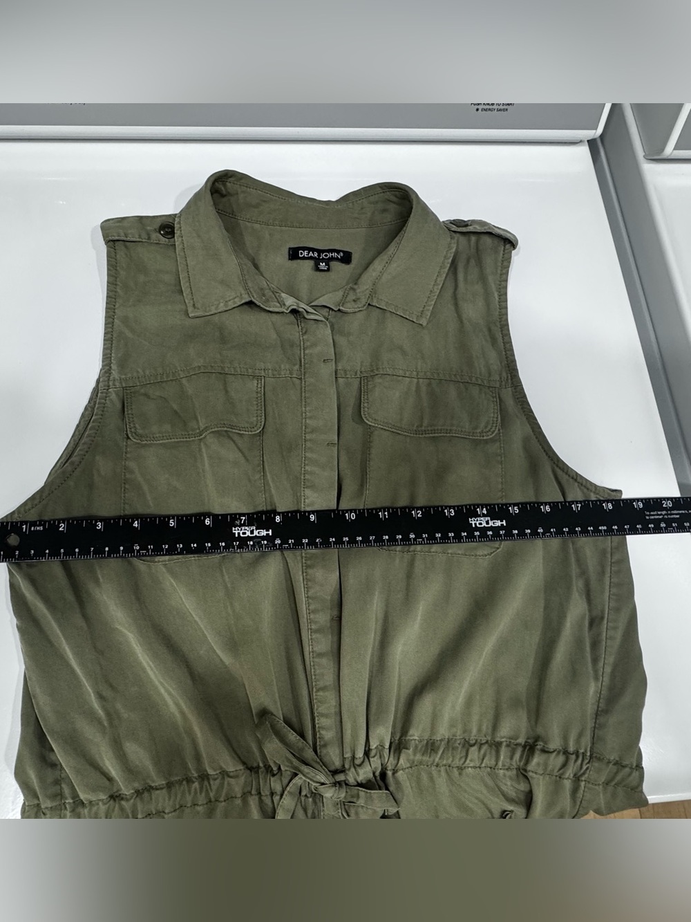 Dear John Olive Green Sleeveless Utility Shirt Dress  Size Medium EUC - Picture 6 of 8